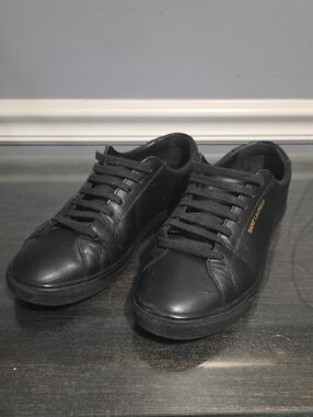 Authentic Saint Laurent ANDY Black Leather Low-Top Sneakers 39 9